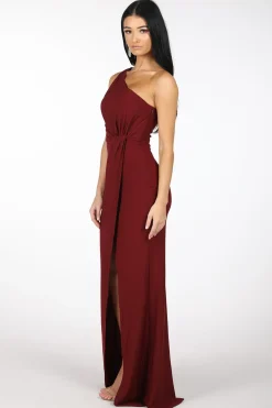 NELIA One Shoulder Maxi Column Dress - Wine