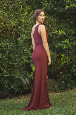 NELIA One Shoulder Maxi Column Dress - Wine