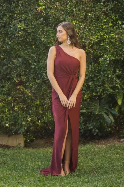 NELIA One Shoulder Maxi Column Dress - Wine