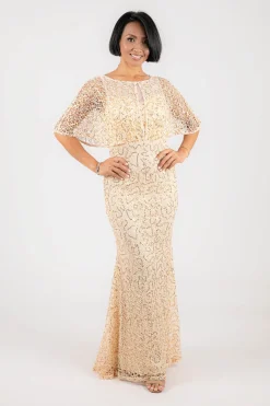Opal Butterfly-Sleeve Sequin Maxi Dress - Beige