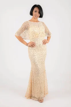 Opal Butterfly-Sleeve Sequin Maxi Dress - Beige