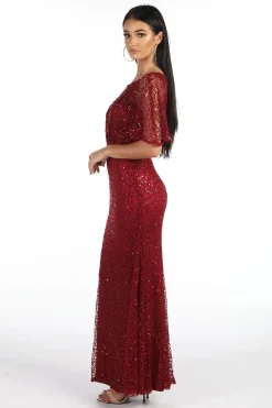 Opal Butterfly-Sleeve Sequin Maxi Dress - Wine