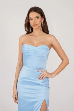 Palma Strapless Satin Maxi Dress - Baby Blue