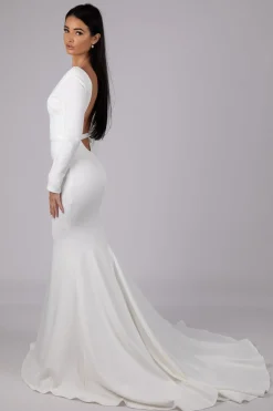 Paloma Long-Sleeve Crepe Gown - Ivory