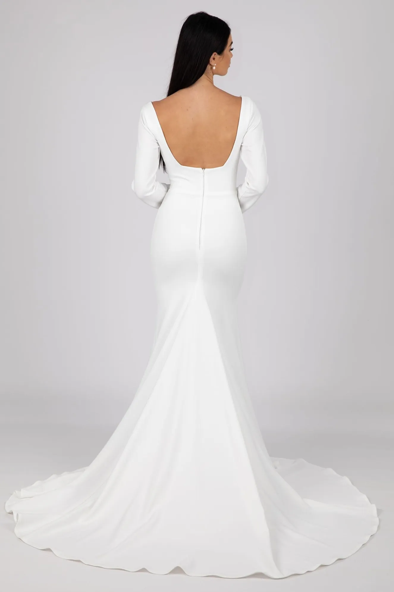 Paola Square Neck Long-Sleeve Crepe Gown - Ivory