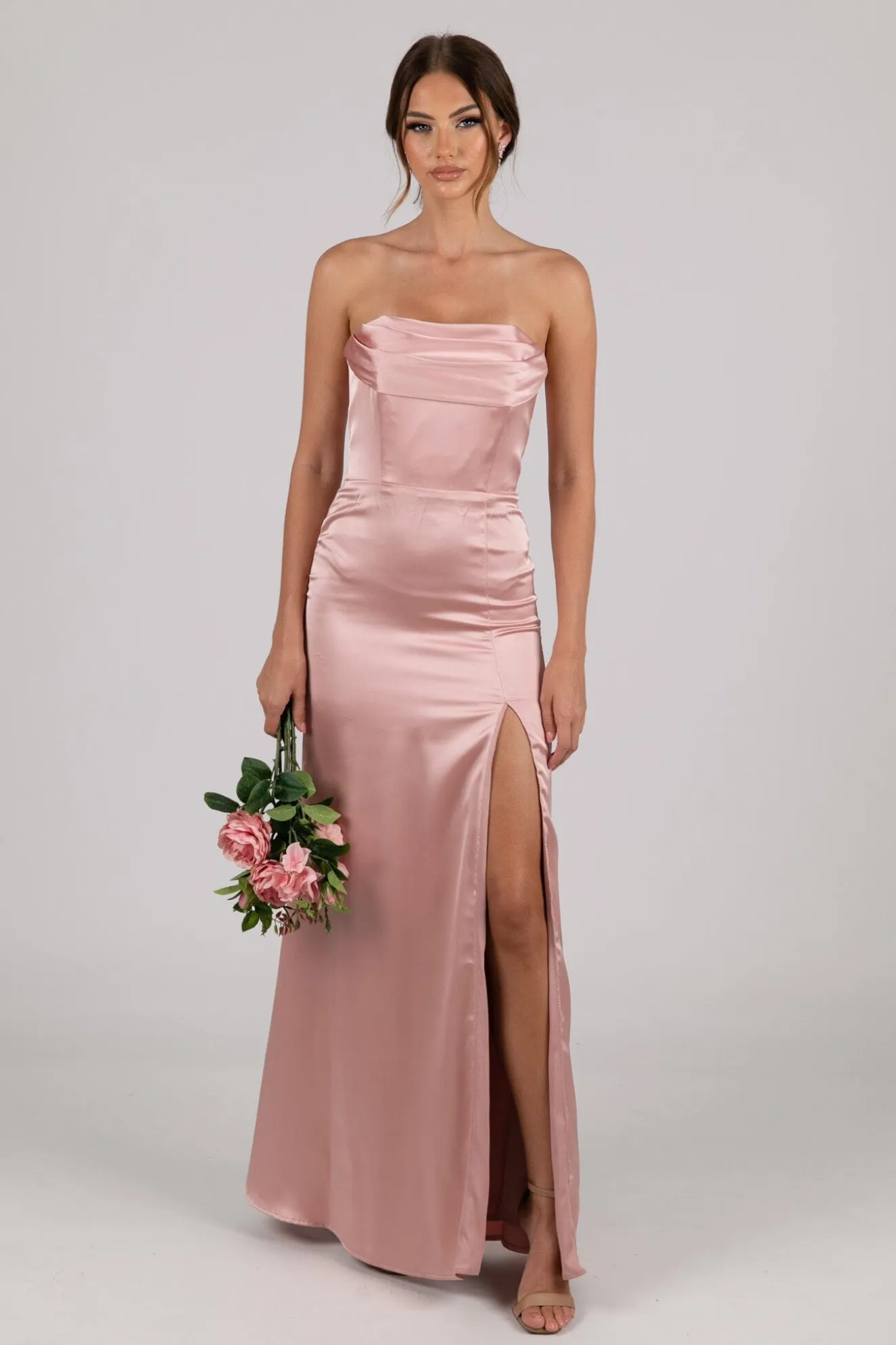 Peyton Strapless Satin Maxi Dress - Dusty Pink