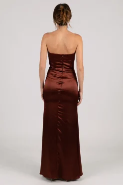 Peyton Strapless Satin Maxi Dress - Mahogany