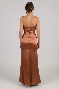 Peyton Strapless Satin Maxi Dress - Terracotta