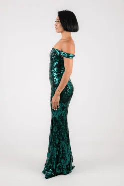Ramona Off Shoulder Sequin Gown - Emerald