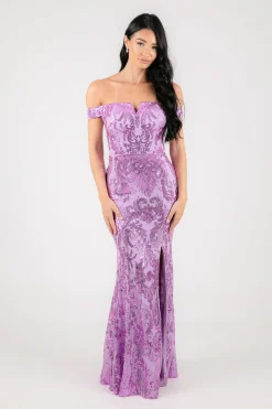 Ramona Off Shoulder Sequin Gown - Lilac