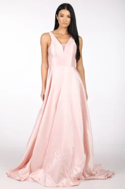 SAMIRA V-Neck Satin Ball Gown - Baby Pink