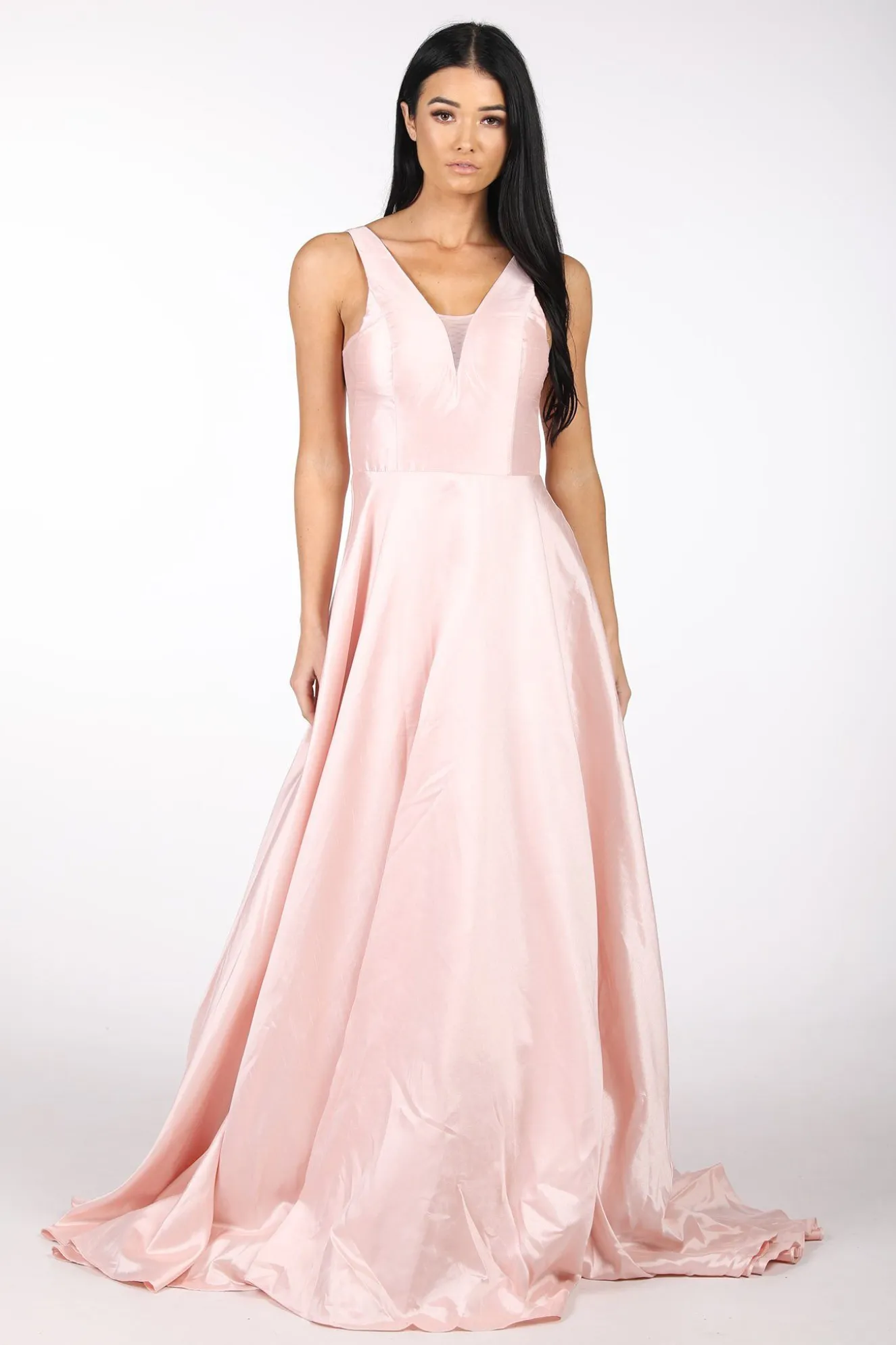 SAMIRA V-Neck Satin Ball Gown - Baby Pink