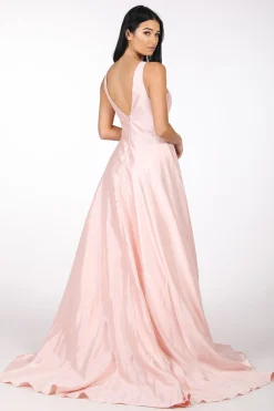 SAMIRA V-Neck Satin Ball Gown - Baby Pink