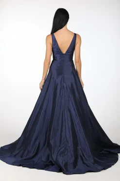 SAMIRA V-Neck Satin Ball Gown - Navy