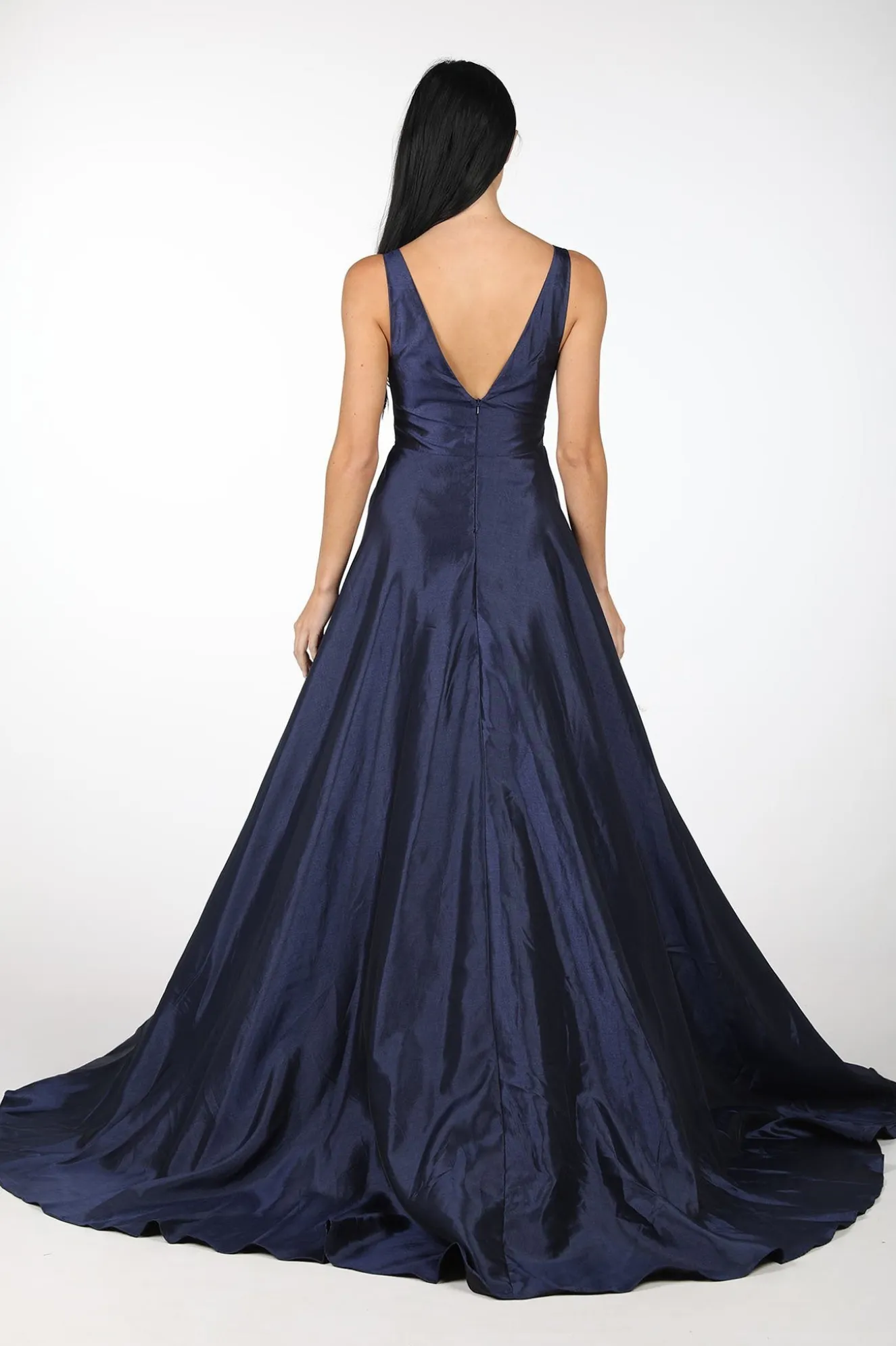 SAMIRA V-Neck Satin Ball Gown - Navy