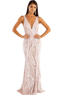 Sapphira Sequin Gown - White & Beige