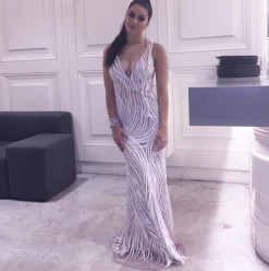 Sapphira Sequin Gown - White & Beige