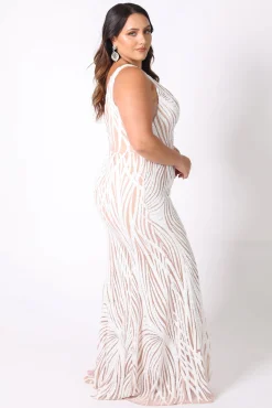 Sapphira Sequin Gown - White & Beige