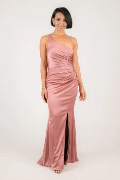 SELENE One Shoulder Satin Maxi Dress - Dusty Pink