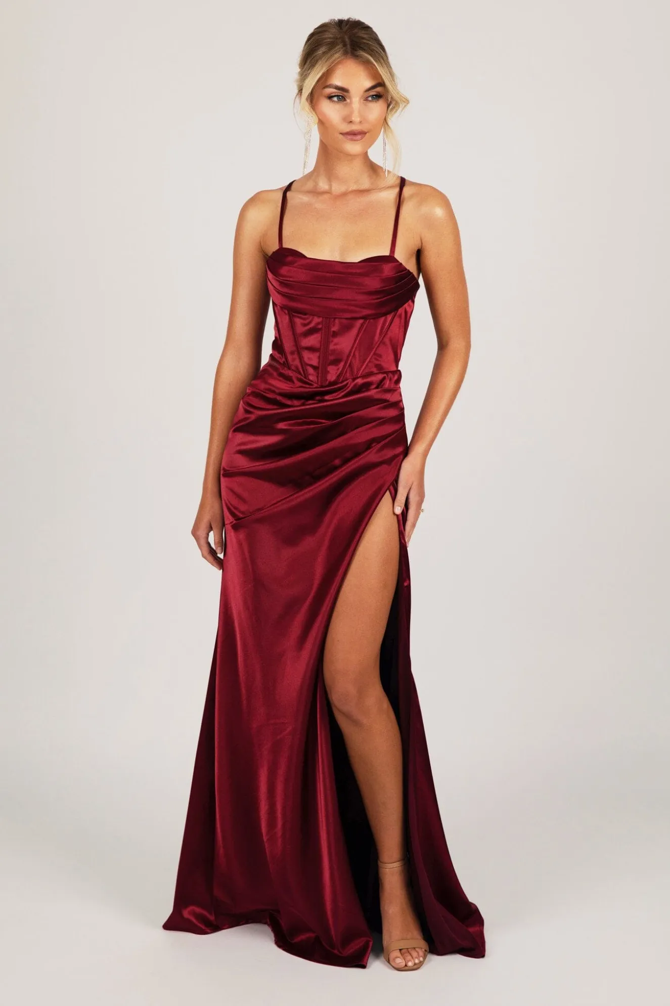 SHANTE Lace Up Back Corset Gown - Deep Red