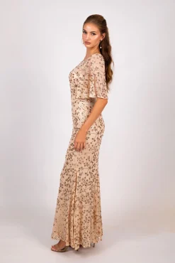 Simona Pattern Sequin Gown - Champagne