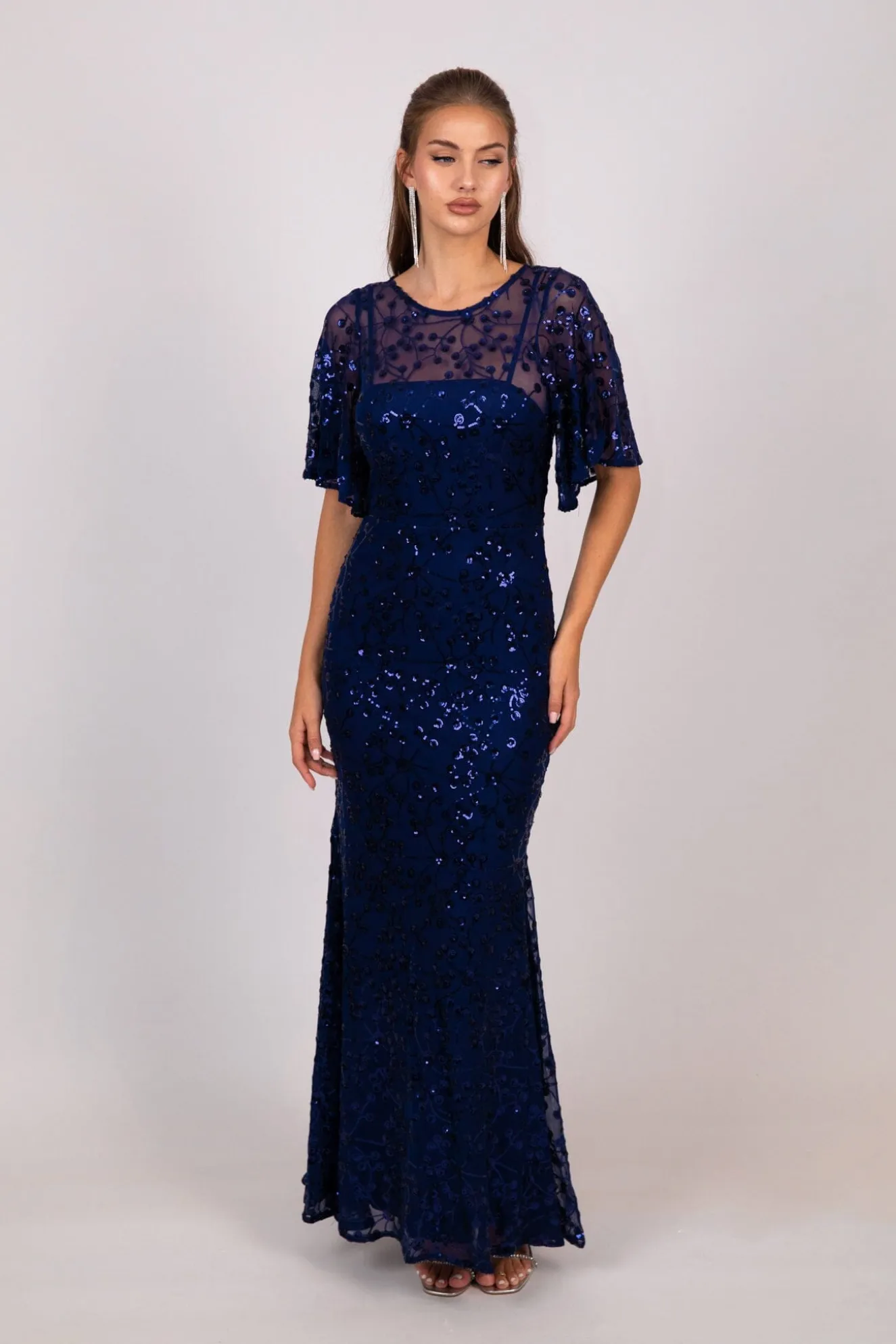 Simona Pattern Sequin Gown - Navy