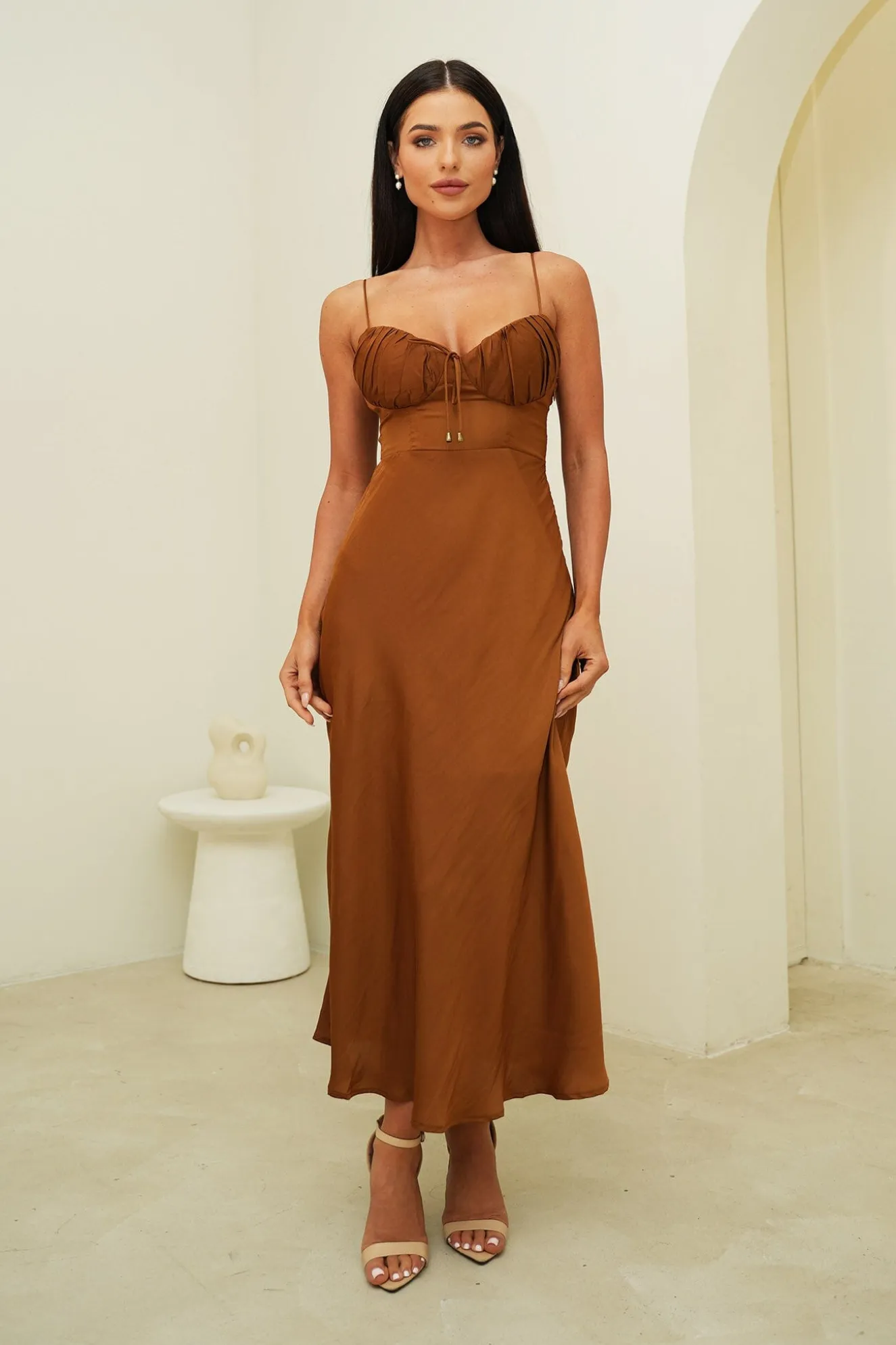 Thea Midi Dress in Chocolate