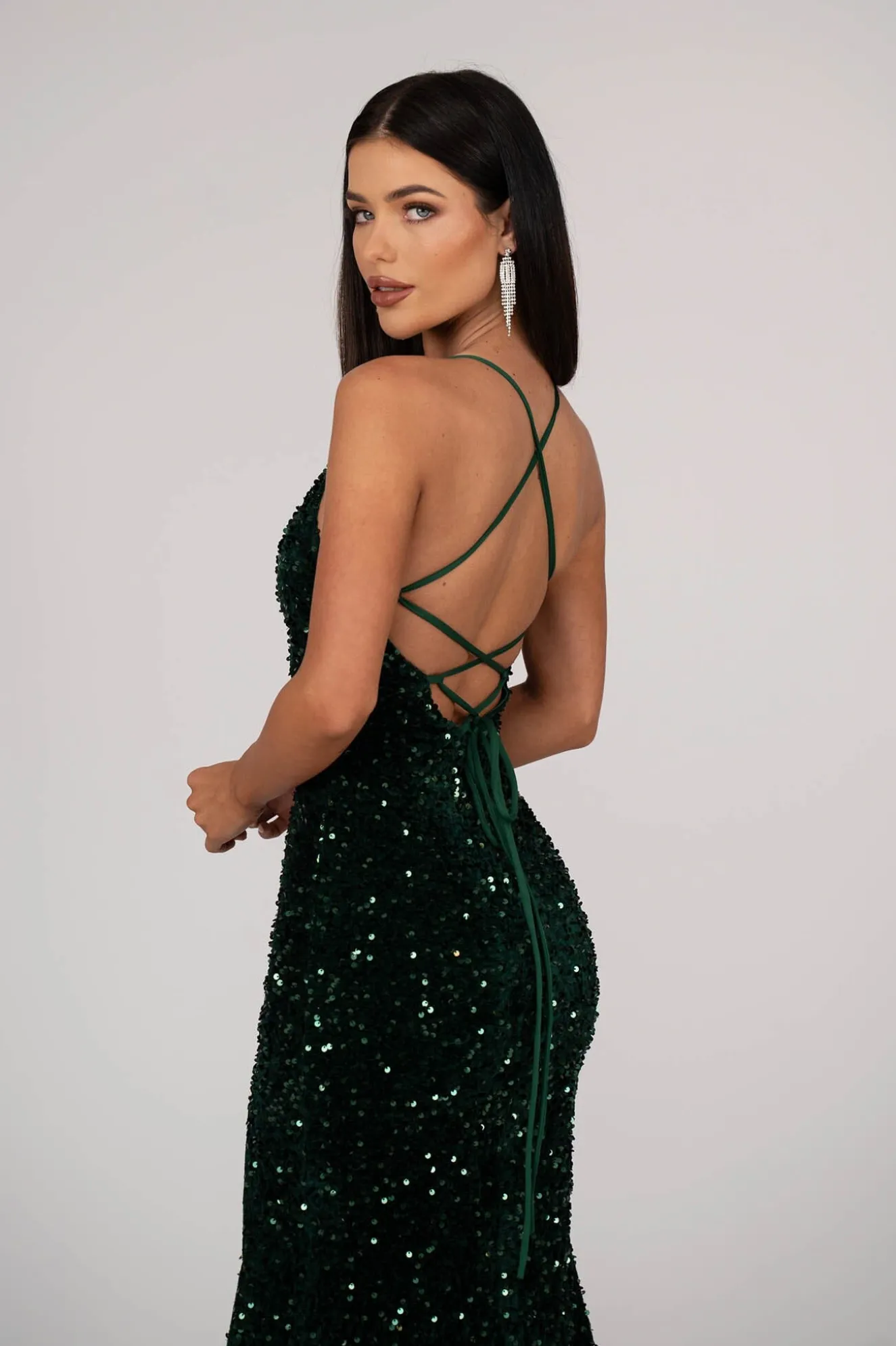Zelda Side Slit Velvet Sequin Gown - Emerald